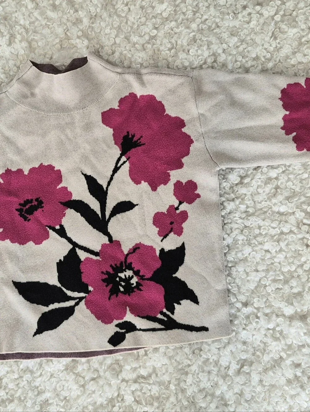 Anthropologie Maeve The Carys Mock-Neck Pullover Cream Floral S Boho - Picture 3 of 8